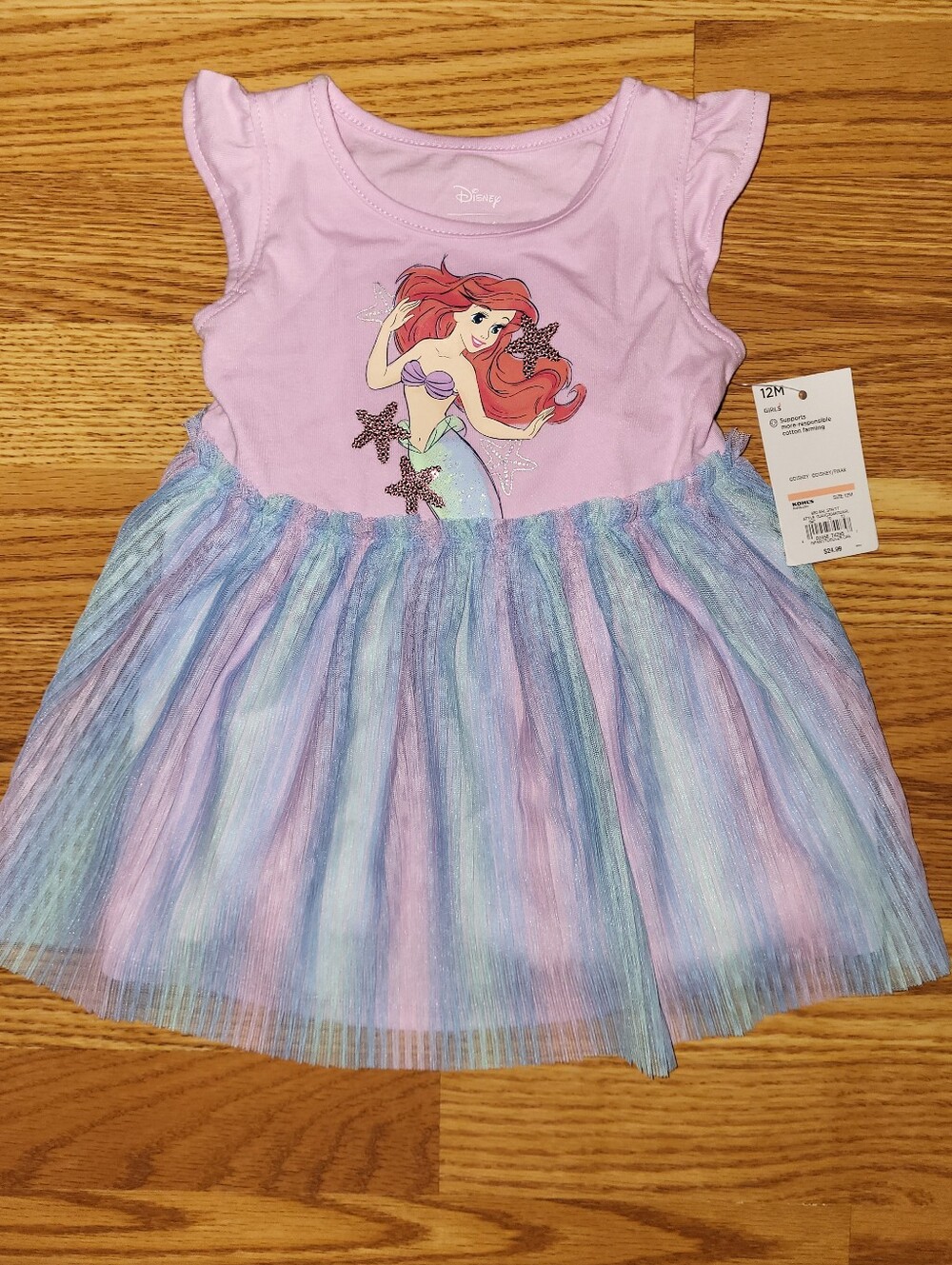 Disney Ariel Toddler Dress in Lavender and Pastel Rainbow, Size 12M